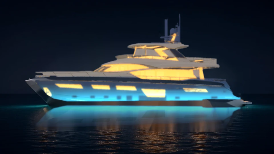 Levante at night, cabin and underwater lights on