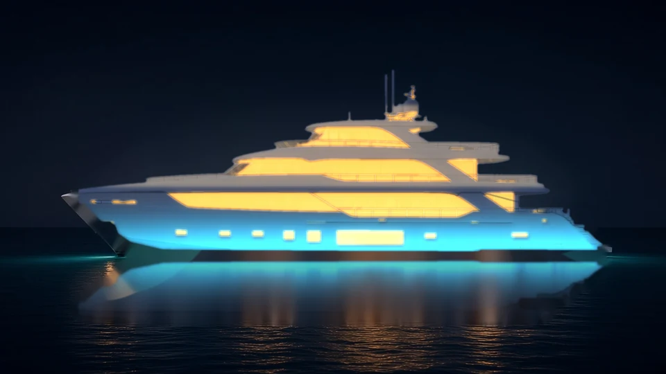Tramonto at night, cabin and underwater lights on